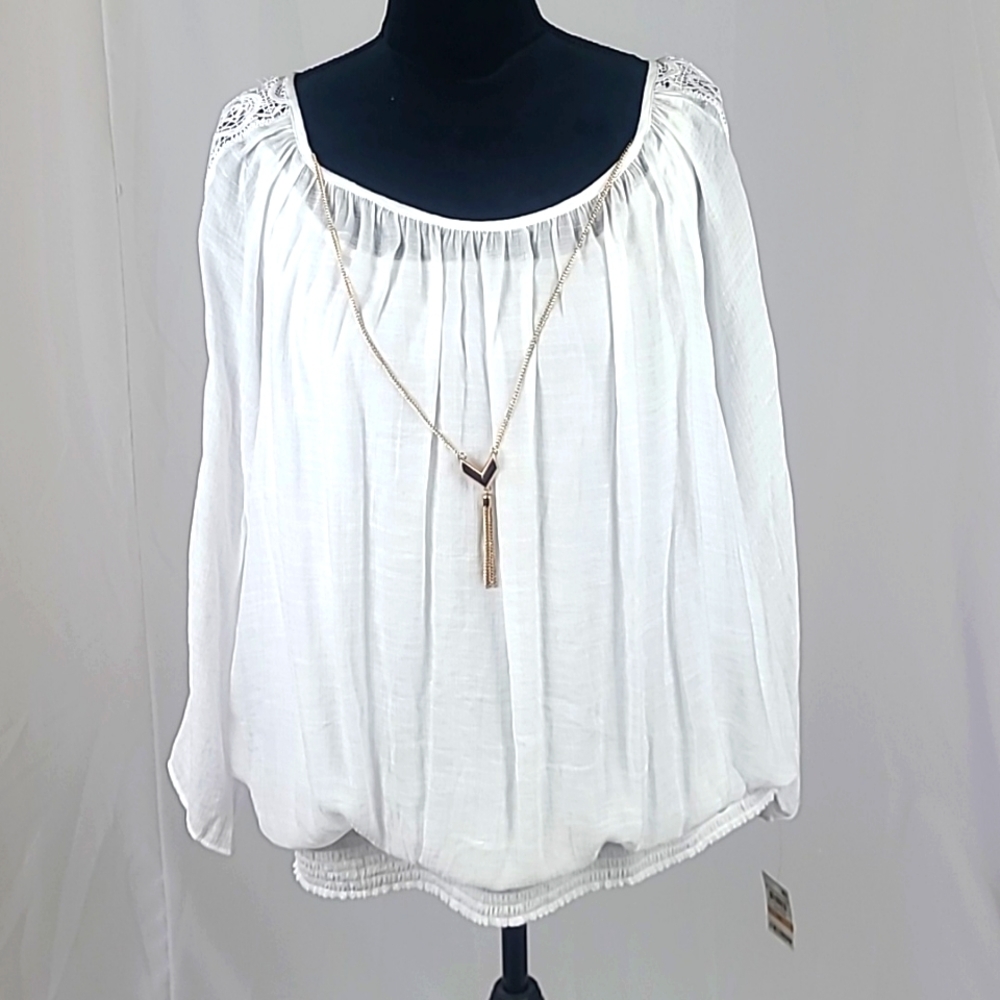 JM Collection women plus size 3X sheer tunic woven dressing white long sleeve